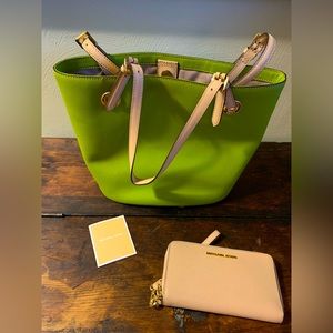 Michael Kors lime green purse and wallet